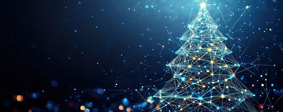 Digital Christmas tree with bright light connections