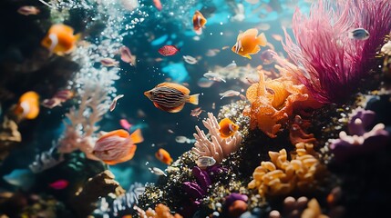 Obraz premium Vibrant Coral Reef with Colorful Fish Swimming Amongst Lush Sea Life