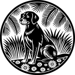 Dog vector silhouette, isolated white background