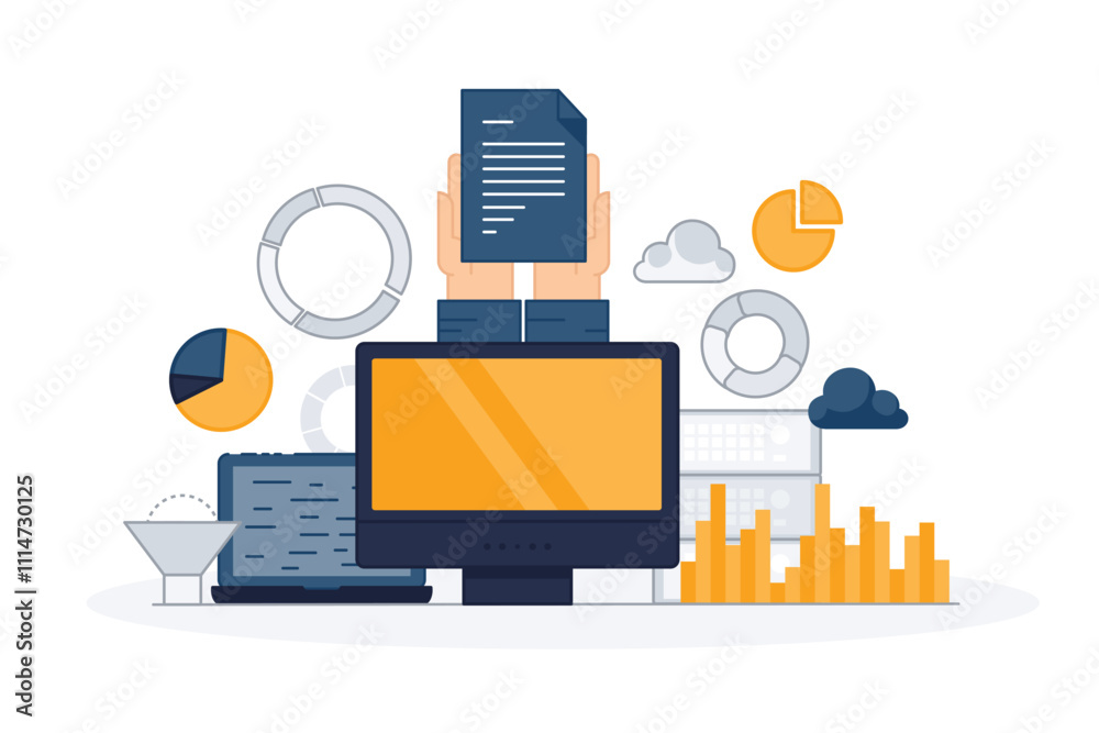 Wall mural landing page template of business analysis. modern flat design concept of web page design for websit