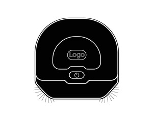 Black silhouette of a robot vacuum cleaner - vector illustration for logo or corporate identity. Black silhouette robotic vacuum cleaner - element for pictogram, button or sign.  © Hanna
