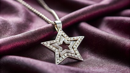 Silver Star Pendant Necklace on Velvet Cloth