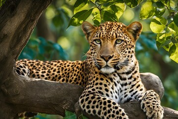 Obraz premium Leopard Sitting on a Tree Branch