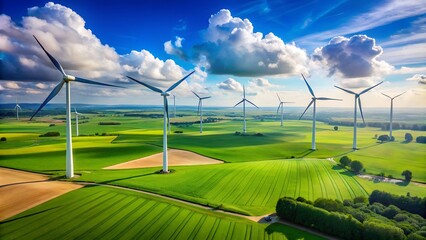 Clean Energy Wind Farm Surrounded by Green Fields