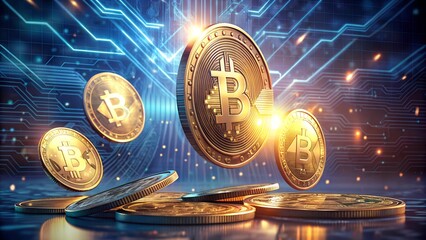 Futuristic Digital Currency Concept with Floating Bitcoins