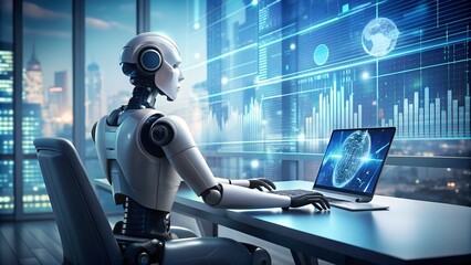 Artificial Intelligence Humanoid Robot Analyzing Data