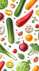 Naklejka premium Healthy antioxidant nutrition colorful mixed vegetables in white background. food vectors. Ultra realistic. Photorealistic
