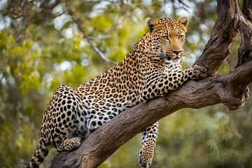 Leopard Sitting on a Tree Branch