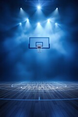 Illuminated Basketball Court with Hoop and Blue Lighting Effects
