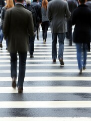 Obraz premium A group of people are crossing a street