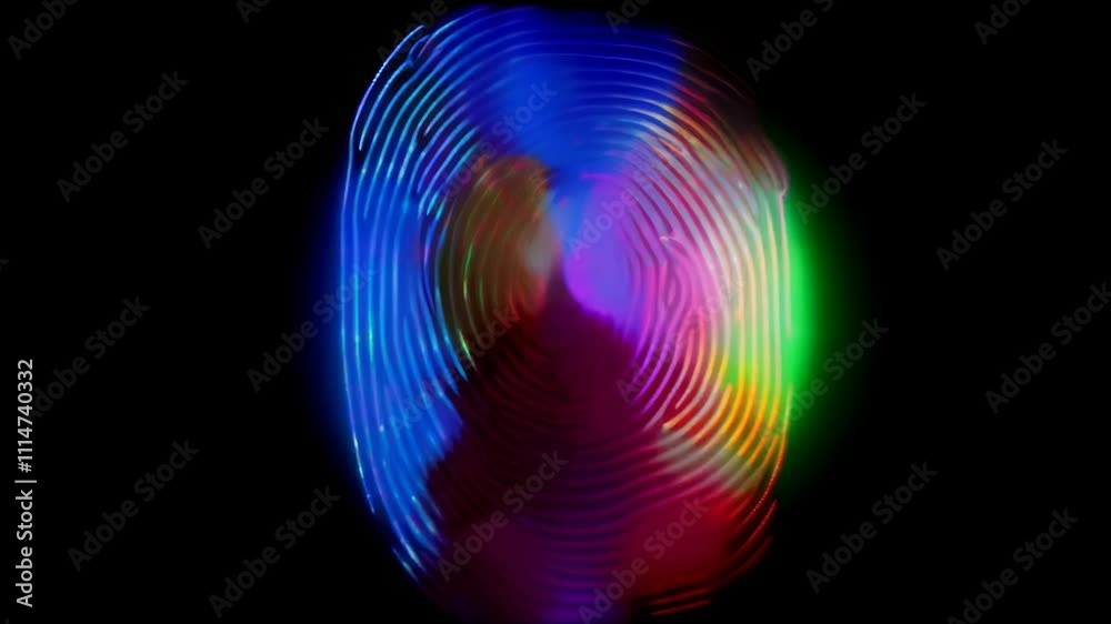 Poster colorful fingerprint glowing against a black background, symbolizing cybersecurity and biometric ide