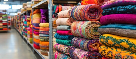 Warehouse stocked with colorful textile products ready for distribution