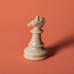 Strategic Play: Chess Piece on a Coral Background