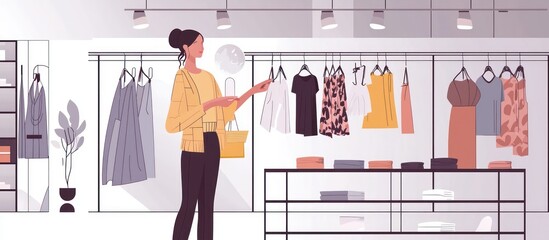 Woman choosing fashionable clothes in a modern fashion store