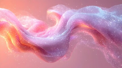 Obraz premium A beautiful abstract flow of pastel colors, blending pink, lavender, and soft orange hues. The ethereal texture sparkles with a cosmic quality, creating a dreamy atmosphere.