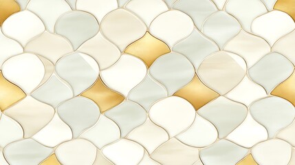 Abstract White Gold Teardrop Tile Pattern Design