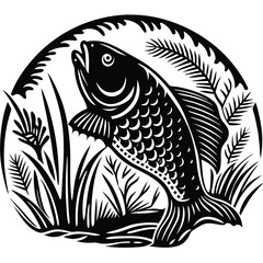 Fish vector silhouette, isolated white background