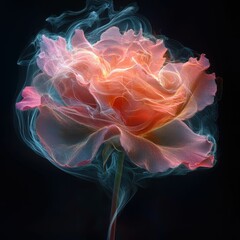 Fototapeta premium Glowing rose, smoke-like, dark background.