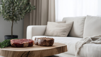 the 3D illustration of the minimalist Scandinavian living room interior as described