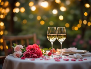 Romantic candlelit dinner with champagne for Valentine's Day