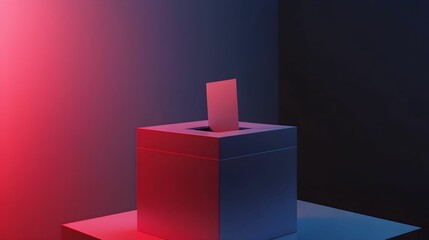 Voting box with a ballot in red and blue lighting at an election event