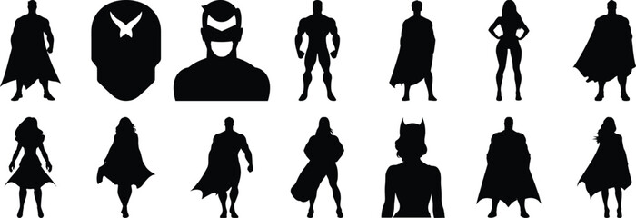 Superhero silhouette set vector design big pack of comics illustration and icon