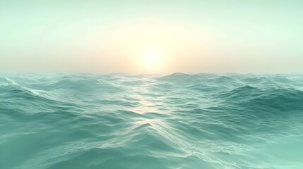 Fototapeta premium A tranquil ocean scene at sunrise, featuring gentle waves and a soft pastel color palette, evoking a sense of peace and serenity.