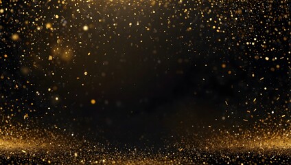 Obraz premium Gold glitter particles fall on a dark background.