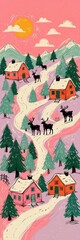 Snowy Naïve Christmas Village Bookmark – Festive Illustration for Holiday Cards