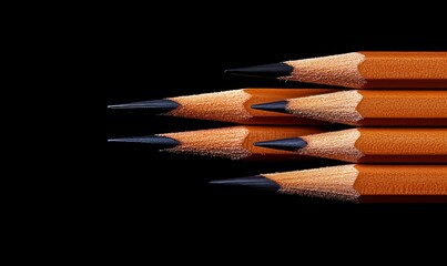 neatly sharpened pencils aligned in a row, showcasing their precision and readiness for writing or drawing.