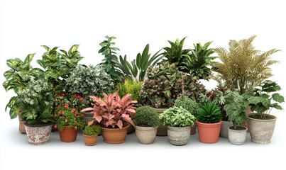 Obraz premium A collection of various potted plants arranged in a neat display, highlighting the beauty and diversity of indoor greenery.