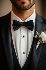 a groom s classic suit with bow tie, timeless wedding attire, isolated on white background