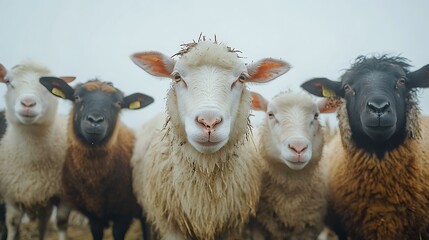 Obraz premium A close-up of sheep of varying colors and breeds.