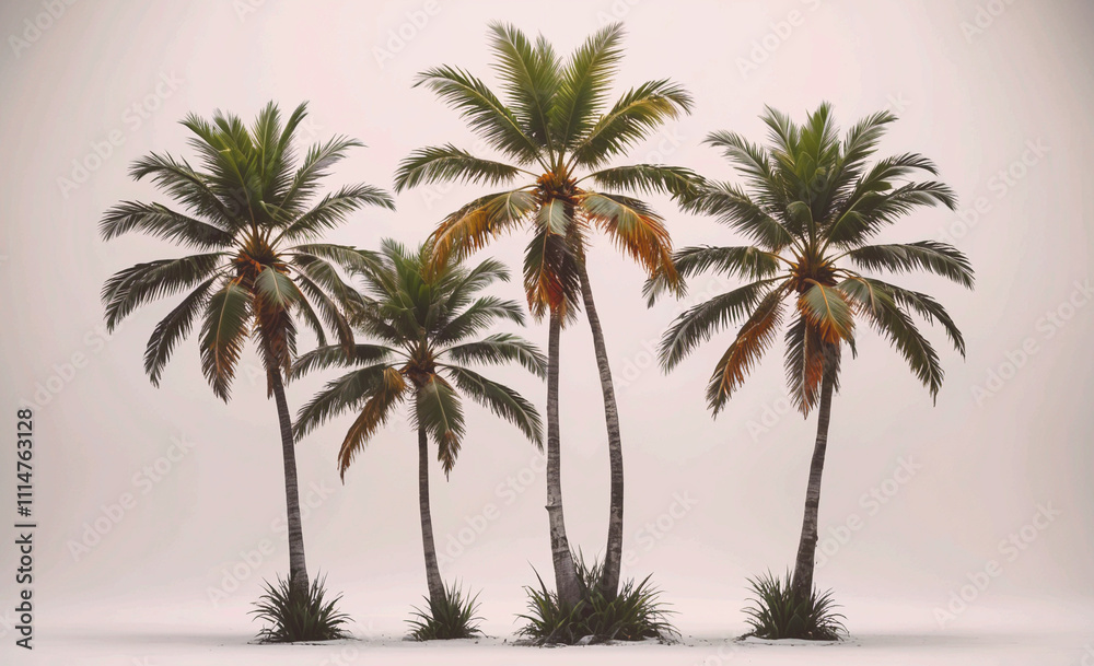 Aufkleber Four palm trees are standing in a row. The trees are all the same height and are evenly spaced