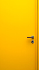 Obraz premium Bright Yellow Solid Background with a Simple Silver Door Handle and Keyhole - Minimalistic and Modern Design