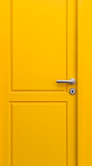 Obraz premium Bright Yellow Solid Background with a Simple Silver Door Handle and Keyhole - Minimalistic and Modern Design