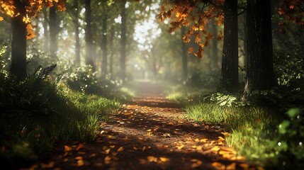 Obraz premium Cinematic foliage path enchanting forest landscape image