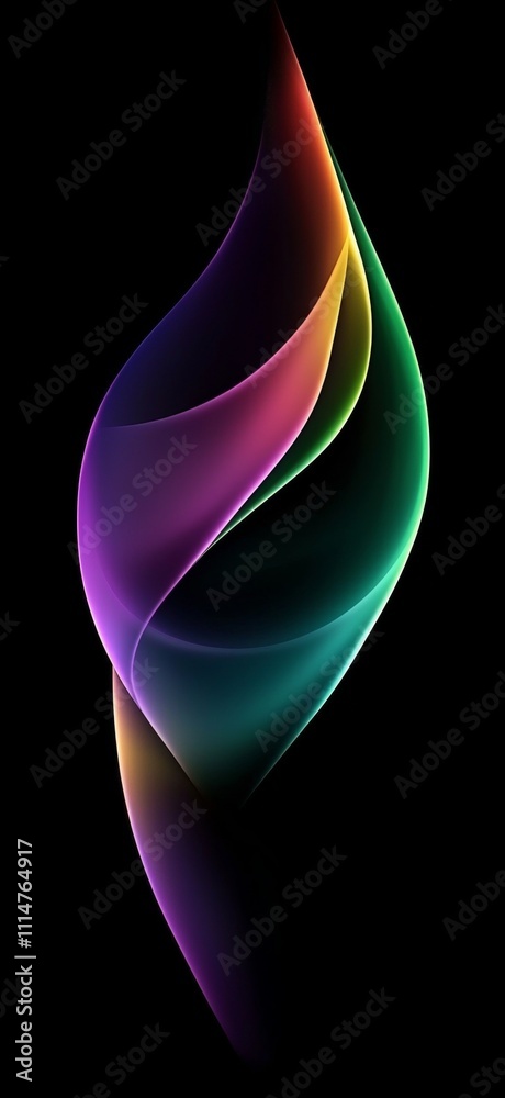 Poster Smooth colorful abstract wave is flowing on black background, creating a mesmerizing visual effect with its vibrant hues and elegant curves
