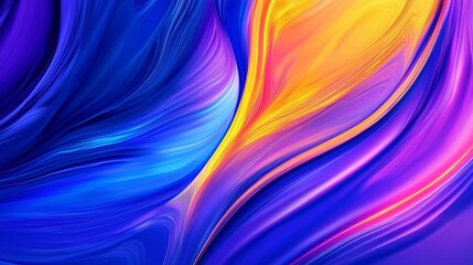 Smooth, flowing lines create a mesmerizing abstract wave pattern, blending vibrant colors of blue, purple, orange, and yellow in a visually stunning display