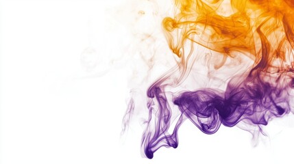 Swirling purple and orange smoke against a white background creates dynamic abstract shapes and patterns, evoking creativity and imagination