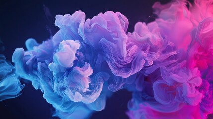 Obraz premium Pink and blue smoke swirling together creates a mesmerizing abstract visual, with delicate tendrils and ethereal forms against a dark backdrop