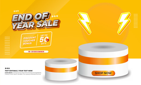 Year end promo banner with podium Product Display template, Layout for online shopping, products, promotions, websites and brochures