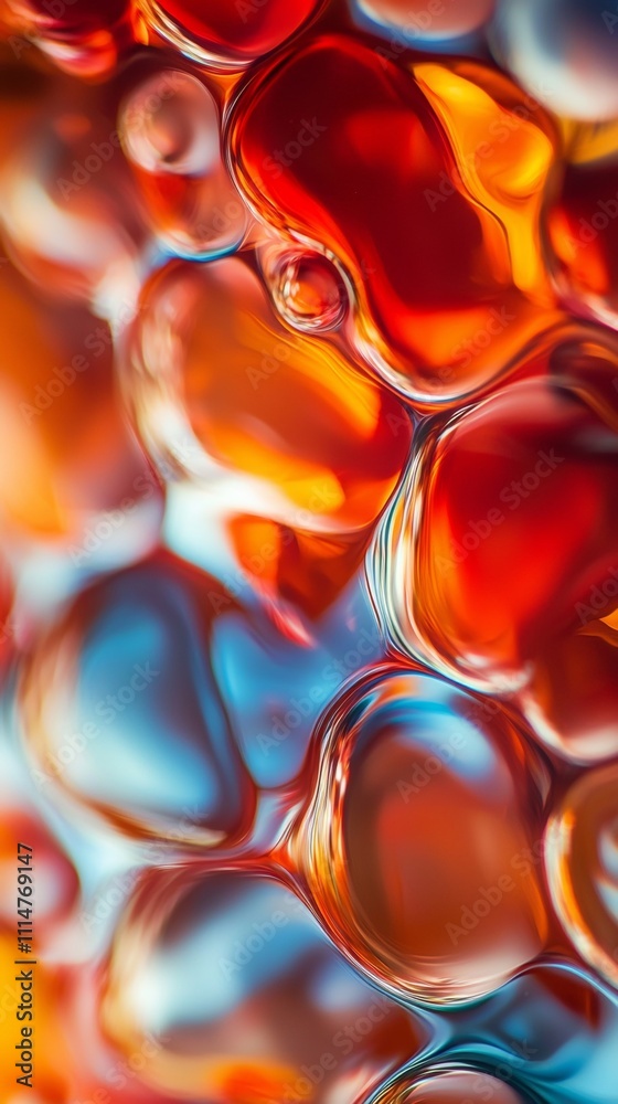 Poster colorful abstract macro photograph featuring bubbles and light reflections, creating a vibrant and d