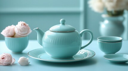 Fototapeta premium Cozy Pastel Tea Setup for International Tea Day Celebration