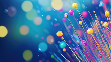   A lively array of rainbow-colored lollipops on a pole against a backdrop of azure skies