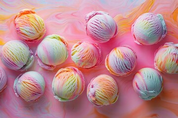 Obraz premium An artistic arrangement of ice cream scoops that resemble a vibrant, abstract expressionist painting.