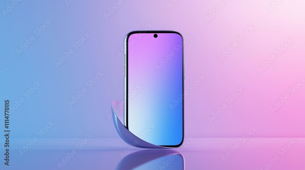 Poster modern smartphone with blank screen reflecting on gradient background with an abstract shape suggest
