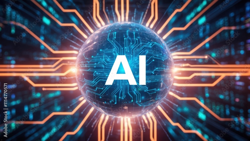 Wall mural ai on the background of computer systems, vibrant wallpaper