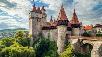 Fototapeta premium Magnificent Medieval Castle with Lush Surroundings