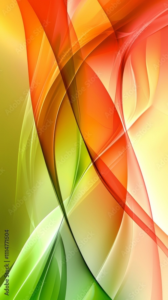 Poster smooth green and orange waves intertwine and blend together, creating a vibrant and dynamic abstract